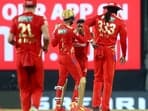 Punjab Kings players celebrates the wicket of Ishan Kishan of Mumbai Indians during match 17 of the 2021 Indian Premier League season.