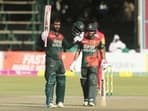 Bangladesh batsman Tamim Iqbal celebrates after scoring 100