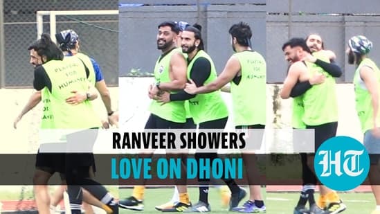 Ranveer Singh and MS Dhoni shared light moments during a football match in Mumbai