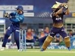 Rahul Tripathi of Kolkata Knight Riders plays a shot during