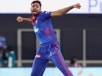 Avesh Khan of Delhi Capitals in action during IPL 2021.