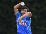 Ravi Bishnoi in action for the India U-19 team