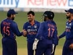 Ravi Bishnoi celebrates the dismissal of Roston Chase during the first T20I between India and West Indies, at Eden Gardens in Kolkata on Wednesday.