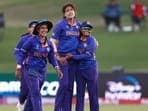 Jhulan Goswami in action during Women's World Cup.