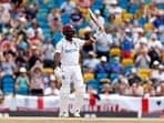West Indies' Kraigg Brathwaite celebrates his 150-run-knock against England