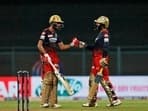 Royal Challengers Bangalore Dinesh Karthik and Shahbaz Ahmed during the TATA IPL 2022 match between Royal Challengers Bangalore and Rajasthan Royals, at Wankhede Stadium, in Mumbai on Tuesday.
