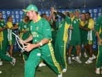 South African team celebrates its series win against Australia&nbsp;