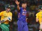 India's Avesh Khan against South Africa in 1st T20I