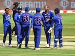 Washington Sundar celebrates with India teammates