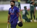 India's Rishabh Pant reacts as he walks off the field after losing his wicket