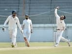 Rajkot: Kuldeep Sen of Rest of India bowls during the Irani Trophy 2022 cricket match between Saurashtra and Rest of India, in Rajkot, Monday, Oct. 3, 2022.&nbsp;
