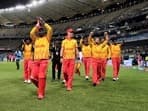 Zimbabwe players celebrate after winning their ICC T20 World Cup match against Pakistan