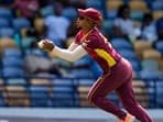 West Indies' captain Nicholas Pooran takes the catch to dismiss New Zealand's Finn Allen 