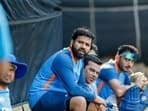 India's captain Rohit Sharma sits during a training session 