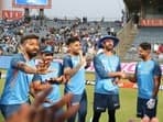 Rahul Tripathi received his debut cap from batting coach Vikram Rathour