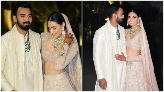 Suniel Shetty's daughter, Athiya Shetty, tied the knot with cricketer KL Rahul at the actor's Khandala farmhouse on Monday. The two lovebirds wore resplendent ensembles for their special day, designed by ace couturier Anamika Khanna. While Athiya wore a subtle pink Chikankari lehenga, KL looked dapper in an ivory sherwani. Keep scrolling to see all the pictures from their special day.&nbsp;