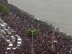 Crowd gathered at Marine drive for team India's victory parade. 