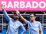 India's Ravindra Jadeja and Yuzvendra Chahal during a practice session ahead 