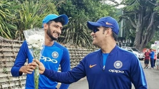 Khaleel Ahmed with legendary India captain MS Dhoni during India tour of New Zealand in 2019.