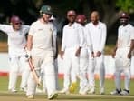 Zimbabwe batsman Garry Ballance walks off the pitch after been dismissed on the final day of the first Test cricket match between Zimbabwe and West Indies at Queens Sports Club in Bulawayo, Zimbabwe,