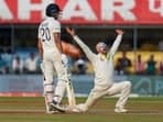 Nathan Lyon makes an appeal against Umesh Yadav during Indore Test