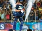 Shubman Gill and David Miller of Gujarat Titans celebrate win during the final of the TATA Indian Premier League 2022.