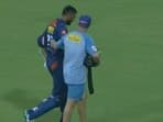 Krunal Pandya walks off the field injured while batting on 49