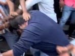 Prabhas and Kriti Sanon in Adipurush (L), fans beat up a person for not liking film.