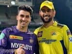 Rahmanullah Gurbaz poses for a photo with MS Dhoni in IPL 2023