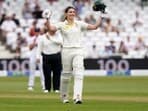 Australia's Annabel Sutherland celebrates her century during day two of the first Women's Ashes Test