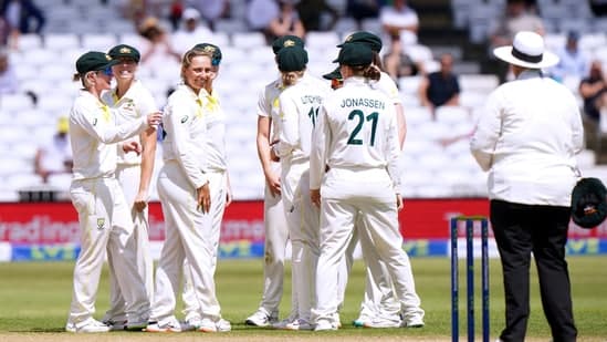 Australia's Ashleigh Gardner looks on after taking the wicket of England's Sophie Ecclestone during day five of the first Women's Ashes test match at Trent Bridge
