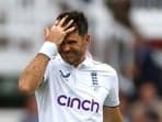 England's James Anderson reacts