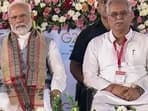 Prime Minister Narendra Modi with Chhattisgarh Chief Minister Bhupesh Baghel during the inauguration and foundation stone laying of eight projects worth over Rs. 7,000 crore, in Raipur on Friday. (ANI Photo)