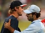 Yuvraj Singh (L) with Stuart Broad during 2007 T20 World Cup