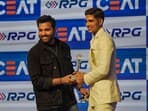 Shubman Gill receives the International Batter of the Year award from India captain Rohit Sharma