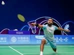 HS Prannoy in action against Lee Zii Jia during the Men's Singles Quarterfinal badminton match at the 19th Asian Games, in Hangzhou, China