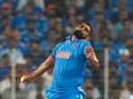 India's Mohammed Shami bowls during the ICC Men�s Cricket World Cup 2023 final match between India and Australia, at the Narendra Modi Stadium, in Ahmedabad, Sunday