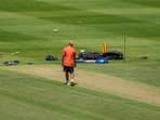 Rahul Dravid inspects the Cape Town pitch 