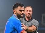 India's Virat Kohli with former South African cricketer AB de Villiers during the match against South Africa
