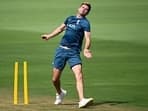 England's James Anderson delivers a ball during a practice session