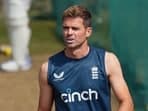 England's James Anderson during a practice session