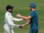 India's Rohit Sharma shakes hands with England's Ben Stokes after the match 