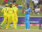 Australia U19 players celebrate a wicket during the final match against India's U19 in the ICC Under-19 World Cup 2024, at Willowmoore Park
