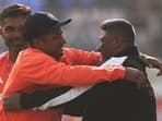 Sarfaraz Khan hugs his father Naushad Khan after receiving his India Test cap