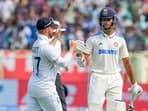 India's Yashasvi Jaiswal being greeted by England's Ben Duckett