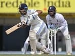 India's Dhruv Jurel plays a shot in front of England's Ben Foakes