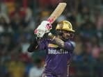 Kolkata Knight Riders' Sunil Narine plays a shot during the Indian Premier League (IPL) 2024 T20 cricket match between Royal Challengers Bengaluru and Kolkata Knight Riders