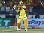 Chennai Super Kings' MS Dhoni plays a shot during the match against Sunrisers Hyderabad in the Indian Premier League (IPL) 2024, at Rajiv Gandhi International Stadium in Hyderabad on Friday