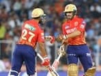Punjab Kings' Shashank Singh and Ashutosh Sharma during the match against Gujarat Titans in the Indian Premier League (IPL) 2024, at Narendra Modi Stadium in Ahmedabad on Thursday
