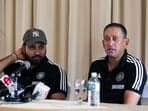 Indian cricket team captain Rohit Sharma and BCCI chief selector Ajit Agarkar address a press conference